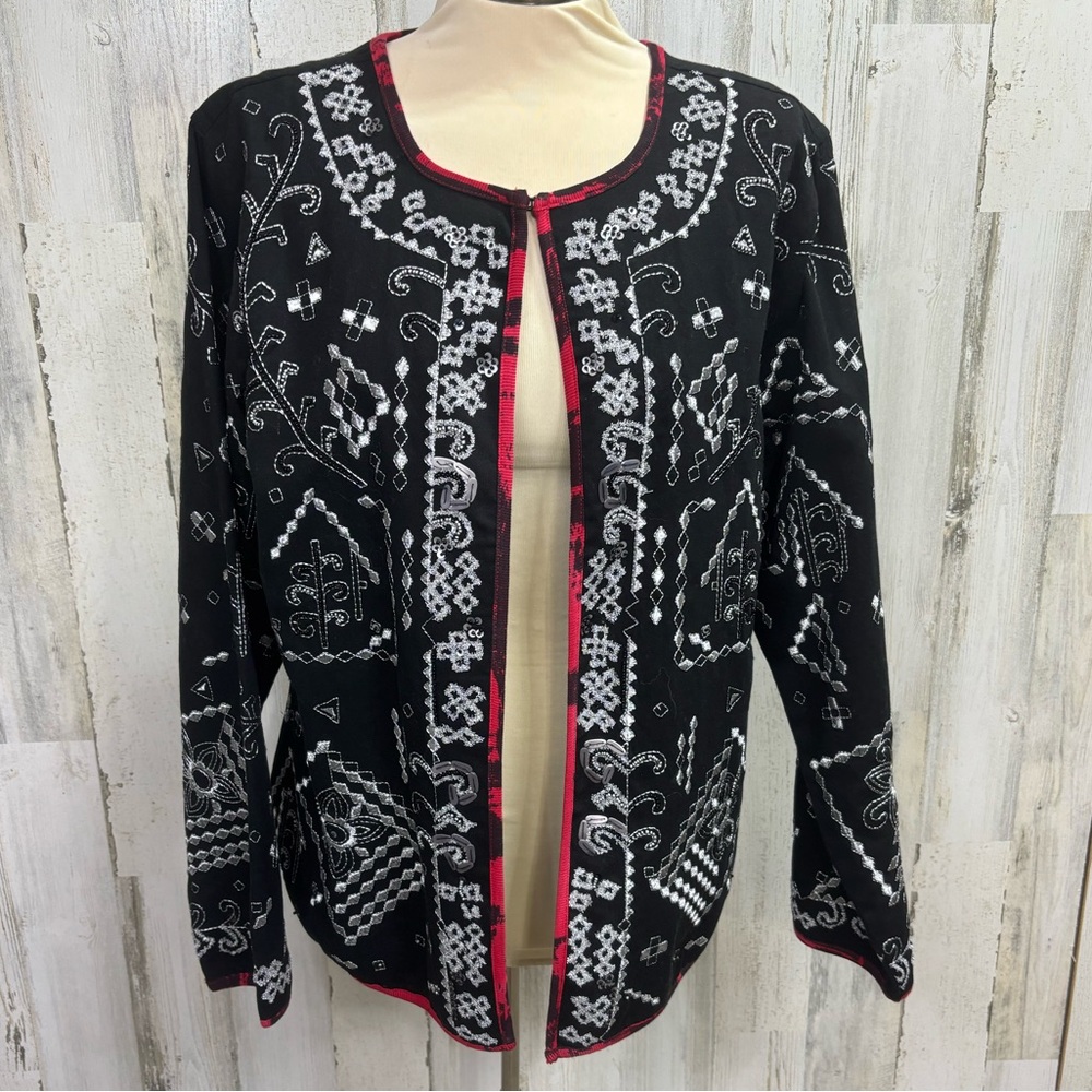 Notations Embroidered Open Front Jacket - Picture 2 of 10